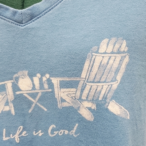 LIFE IS GOOD BLUE SHORT SLEEVE T-SHIRT CRUSHER PATIO PORCH SUMMER WOMEN LARGE - Picture 7 of 14